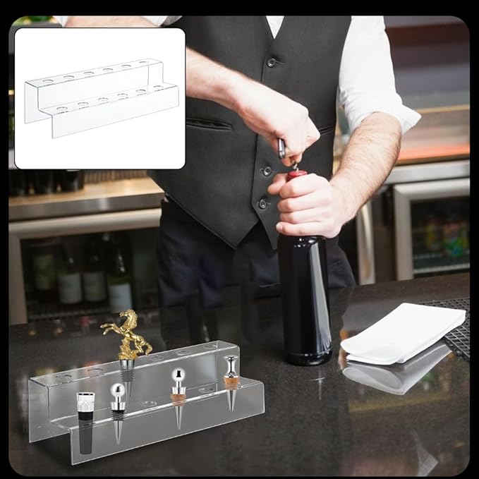 NBEADS 12-Slot 2 Tier Wine Bottle Stopper Display, Clear Acrylic Wine Stopper Holder 30.4x10x8.2cm/11.96x3.9x3.2inch Wine Stopper Display Stand Rack for Countertop, Inner Diameter: 0.75inch