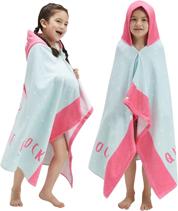 BANGSAUR Kids Hooded Beach Bath Towels, Oversize 100% Cotton 50"x30" Wrap, Toddlers Girls 3-12 Years Coverup Flamingo