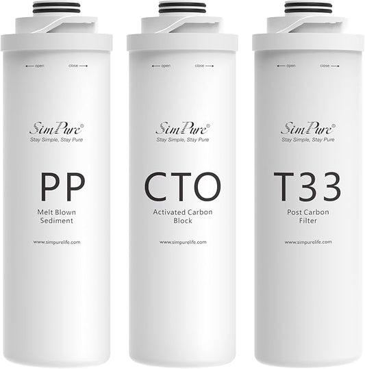 SimPure T1-400UV 6-Month Replacement Filter Cartridge Pack Set for T1-400UV Tankless Reverse Osmosis Water Filter System (1*PP Filter+1*CTO Filter+1*T33 Filter)