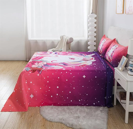 qjmiaofang Unicorn Sheets Twin for Girls Unicorn Sheet Set Floral Unicorn Bed Sheet Set 3Pieces Rainbow and Unicorn Bedding Set Princess Unicorn Bed Set 1 Falt Sheet 1 Fitted Sheet 1 Pillow Shams