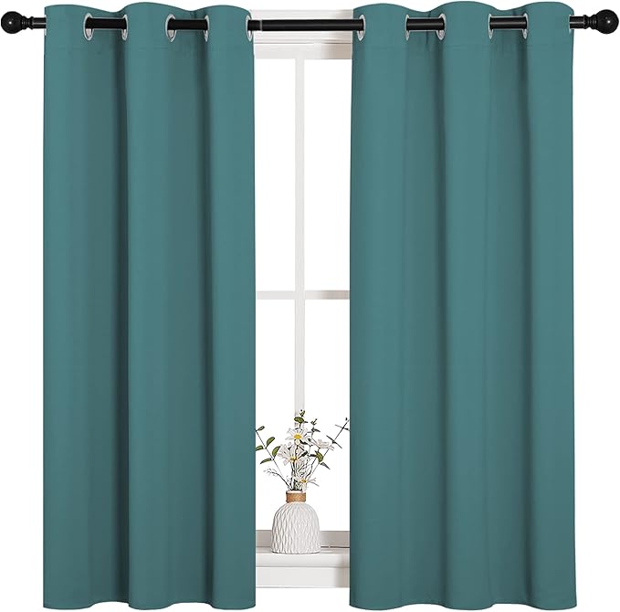 NICETOWN Bedroom Curtain Panels Blackout Draperies, Thermal Insulated Solid Grommet Blackout Curtains/Drapes (Sea Teal, 1 Pair, 34 by 45-inch)