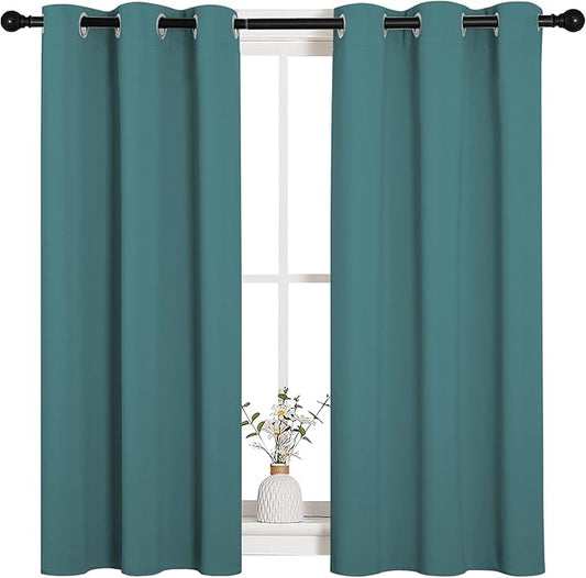 NICETOWN Bedroom Curtain Panels Blackout Draperies, Thermal Insulated Solid Grommet Blackout Curtains/Drapes (Sea Teal, 1 Pair, 34 by 45-inch)