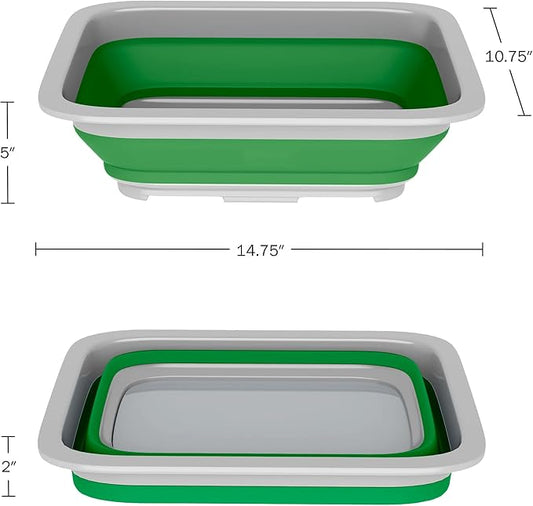 Wakeman Green 10L Collapsible Multiuse Wash Bin, 14.75” L x 10.75” W x 5” H