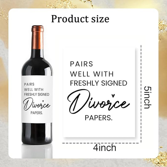 24 Pcs Divorce Wine Labels, Divorce Breakup Gifts for Women Men Her, Divorce Party Decorations for Women, Pairs Well With Freshly Signed Divorce Papers Wine Bottle Stickers Labels