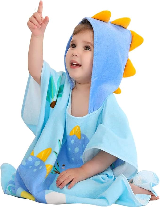 Kids Hooded Beach Bath Towel Poncho Robe Cotton Animal Pattern Children Toddler Wrap Swimming Pool Towel for Boys Girls, 23.6" x 23.6"