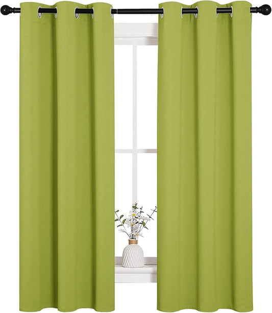 NICETOWN Blackout Curtain Panels for Living Room, Thermal Insulated Solid Grommet Top Blackout Draperies/Drapes for Christmas Window (1 Pair, 34 x 63 inches in Fresh Green)