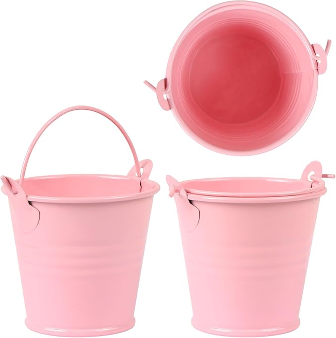 MIDELONG Mini Metal Buckets with Handles, 2 Inch Small Colored Galvanized Tin Pails Craft Bucket for Wedding Succulent Birthday Party Supplies, Pack of 6