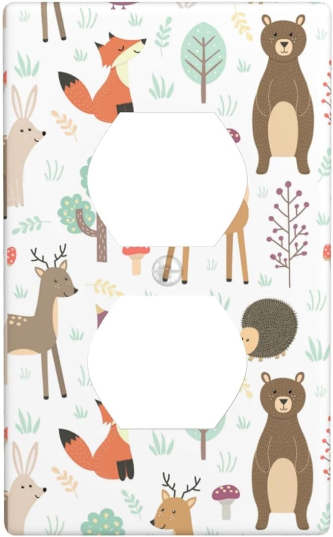 Cartoon Animal Deer Bear Fox Light Switch Cover Decorative Duplex Electrical Outlet Plastic Wall Plate Outlet Cover for Women Girls Bedroom Kitchen Living Room Decor 4.5 * 2.76