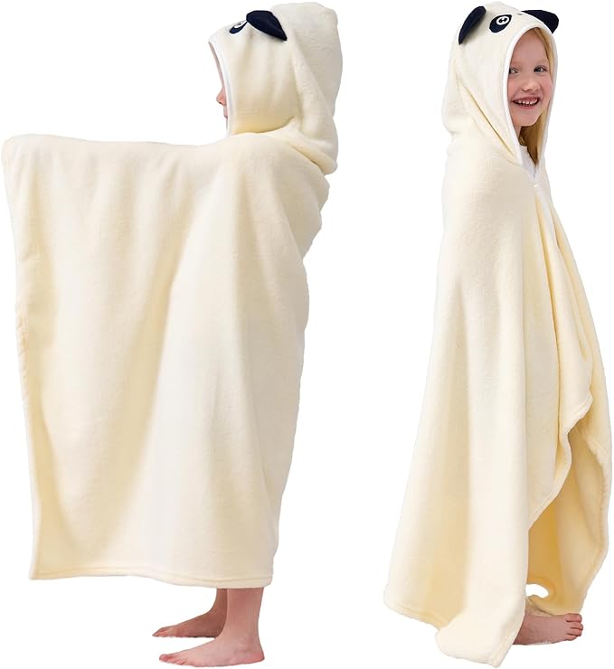 Hiturbo Kids Animal Hooded Towel: Soft Plush Fleece Blanket - 50"x30" Swim Cover Up - Pool Beach Bath Towel Wrap for 3-12 Yrs (Ivory Panda)