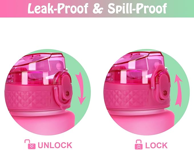 OLDLEY Replacement Straw Lid for 15 oz Water Bottle, Leakproof Spillproof Dustproof One-Click Open Cap with Carry Strap