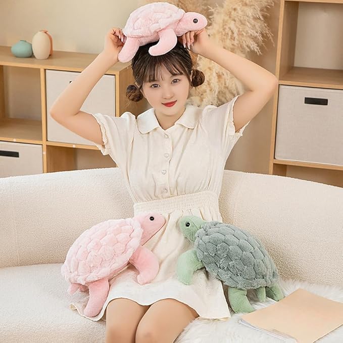 Soft Sea Turtle Plush Toy, Cute Turtle Stuffed Animals, Small Turtle Plush, Tortoise Plushies Pillow Gifts for Kids Adults (Pink 11 in)