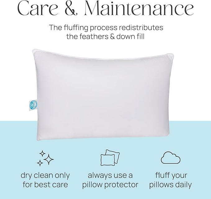 East Coast Bedding Pure Dream Firm Pillow - Standard Size 20x26 Inch Medium Support Goose Feather Down Pillows, 100% Cotton Shell, Standard Pillow Set of 2