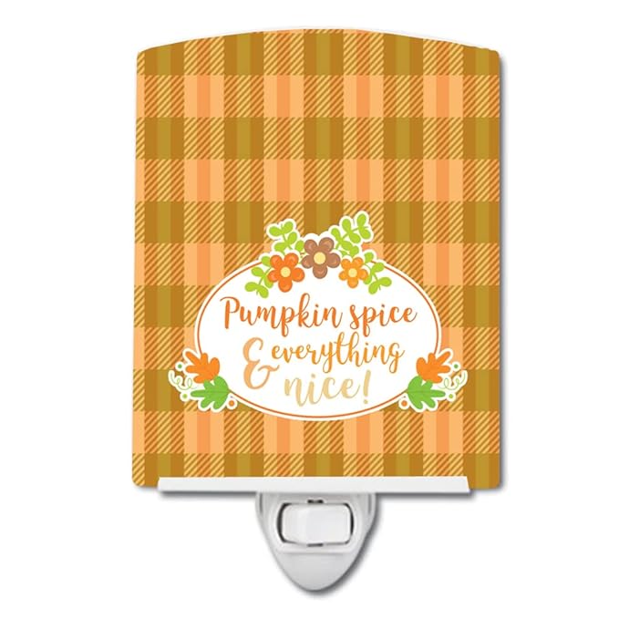 Caroline's Treasures BB6920CNL Fall Pumpkin Spice and Everything Ceramic Night Light Compact, UL-Certified, Ideal for Bedroom, Bathroom, Nursery, Hallway, Kitchen, 6x4x3, Multicolor