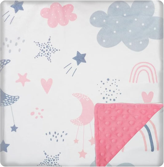 Baby Blanket for Boys Girls (Cloud Printed, 30"x40") with Double Layer Dotted Backing Soft Plush Minky Blanket for Toddlers Newborn