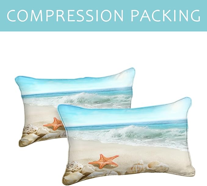 Bedbay Seashell Comforter Coastal Bedding Comforter Set Twin Size Boys Girls Beach Theme Bedding Set Beach Room Decor Starfish Seashore Beach Quilt Set 3 Pcs (Conch,Twin)