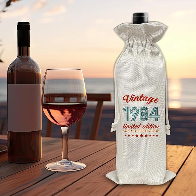 40th Birthday Gifts Wine Bag Congratulations Gifts for Men Women Mom Dad 1984 with Time Information Wine Gift Bag