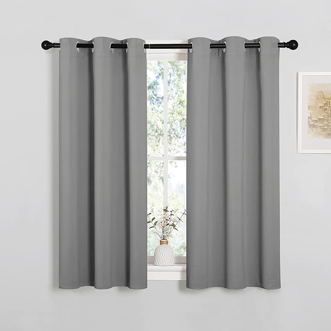 NICETOWN Silver Grey Blackout Curtain Panels for Bedroom, Thermal Insulated Grommet Top Blackout Draperies and Drapes for Basement (2 Panels, W34 x L45-inch)