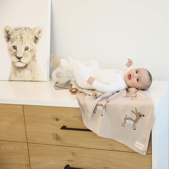 Soft Baby Swaddle Receiving Blanket - 100% Cotton Knit Soft Cozy Receiving Swaddling Crib Stroller Quilt Blanket for Shower Gift Registry for Newborns, Infants, Toddlers (Deer - Sage)