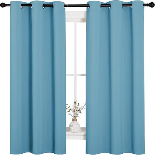 NICETOWN Window Treatment Thermal Insulated Solid Grommet Room Darkening Curtains/Drapes for Bedroom (Set of 2 Panels, 42 by 63 inches Long, Teal Blue=Light Blue)