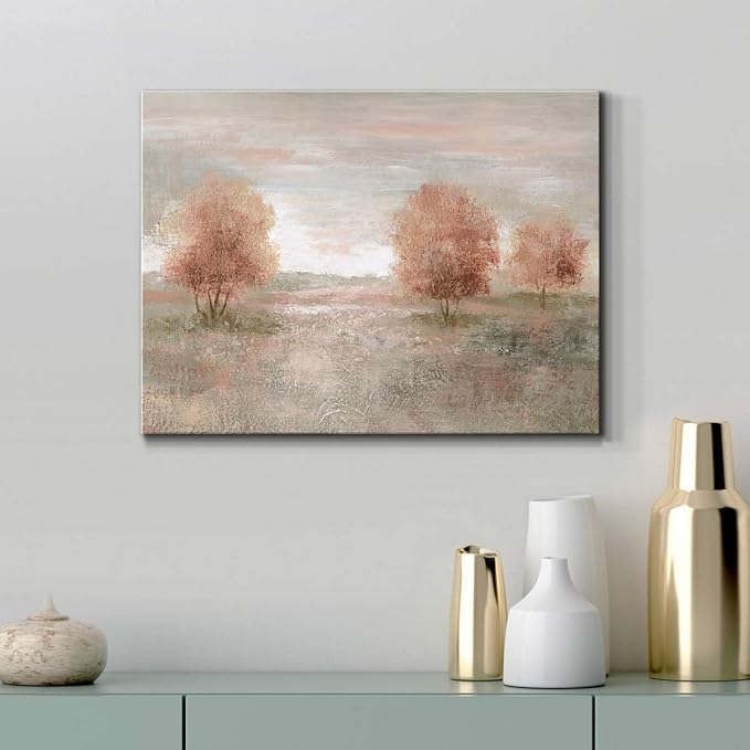 Renditions Gallery Canvas Nature Wall Art Modern Paintings Decorations Autumnal Peach Leaves Abstract Romantic Artwork Wall Hanging Prints for Bedroom Office Kitchen - 8"x12" LT33