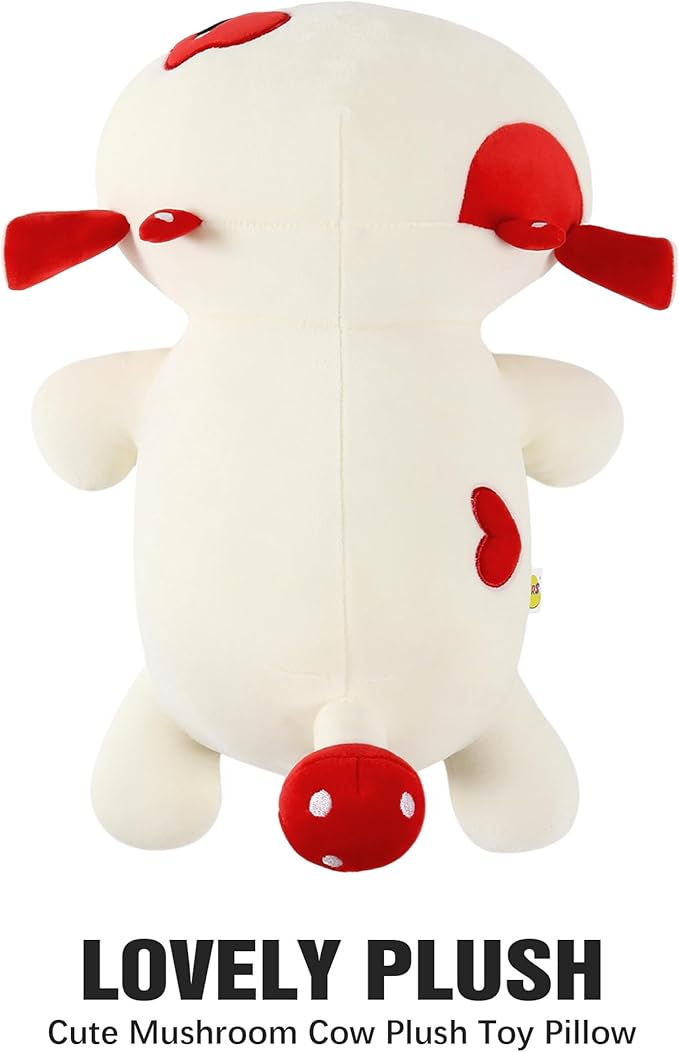 Onsoyours Cute Cow Plushie, Soft Stuffed Mushroom Cow Squishy Plush Animal Toy Pillow for Kids (Red Mushroom Cow, 12")