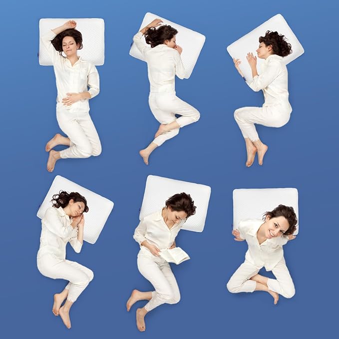 Memory Foam Pilllows for Sleeping, Soft Contour Pillow for Pain Relief, Bed Pillow for Side Back Stomach Sleepers,Cooling Pillow with Removable and Washable Cover, White