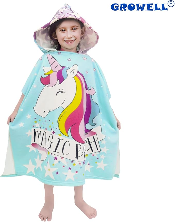 Hooded Kids Beach Towels - Toddler Bath Towel Girls Boys Swim Cover-ups for Ages 1 to 6 Kids Pool Towels Quick Dry Lightweight Soft Microfiber Poncho Towel 24x23 (Unicorn Aqua)