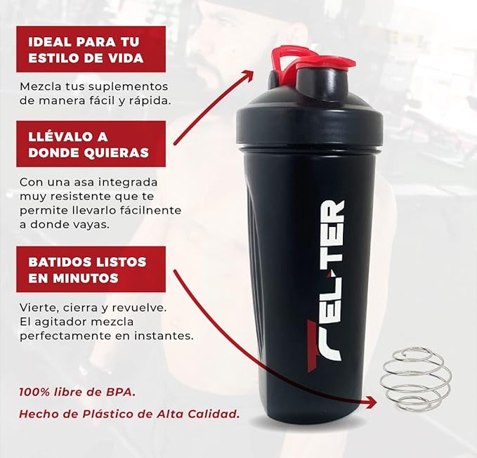 Protein Shaker Bottle – Shaker Bottle for Protein Mixes and Supplement Shakes, Protein Shaker Cup, Stainless Steel Shaker Ball Wire Whisk (Red, 24 - Ounce)