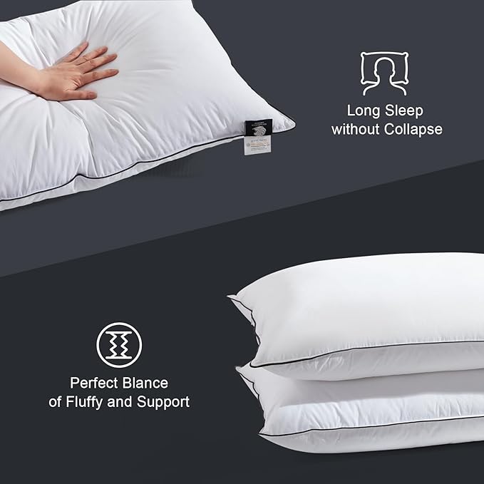 Hotel Feather Pillows Queen Size, Hybrid Goose Down Pillow Composite with Mef tek™ Memory Foam, Firm Bed Pillows with Organic Cotton Cover (White,20"x30")