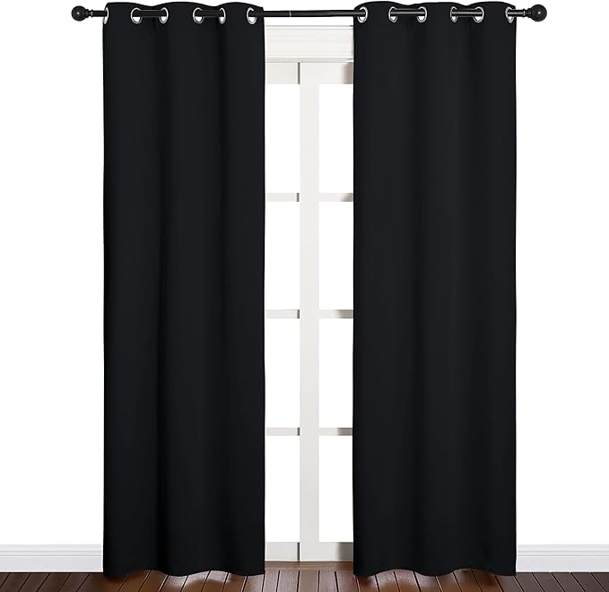NICETOWN Halloween Blackout Draperies Window Curtain Panels, Autumn/Winter Thermal Insulated Solid Grommet Blackout Curtains/Drapes for Cafe (Set of 2, 34 inches by 84 inches, Black)