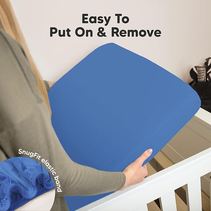 2-Pack Organic Crib Sheets for Boys, Girls - Jersey Fitted Crib Sheet, Baby Crib Sheets Neutral, Crib Mattress Sheet, Cotton Crib Sheets, Breathable Crib Sheet, Baby Mattress Sheets (Cornflower)