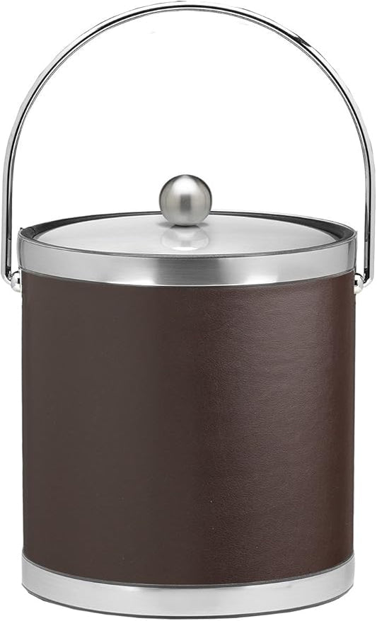 Kraftware Leatherette Quart, ice Bucket, 3 Qt, Brown with Brushed Chrome
