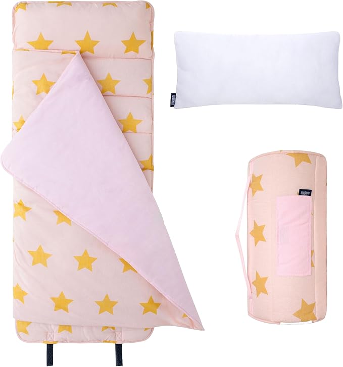 Wildkin Original Nap Mat with Reusable Pillow for Boys & Girls, Ideal for Sleepovers, Equipped with Hook & Loop Fastener, Made from Cotton Blend Materials - Nap Mat for Kids