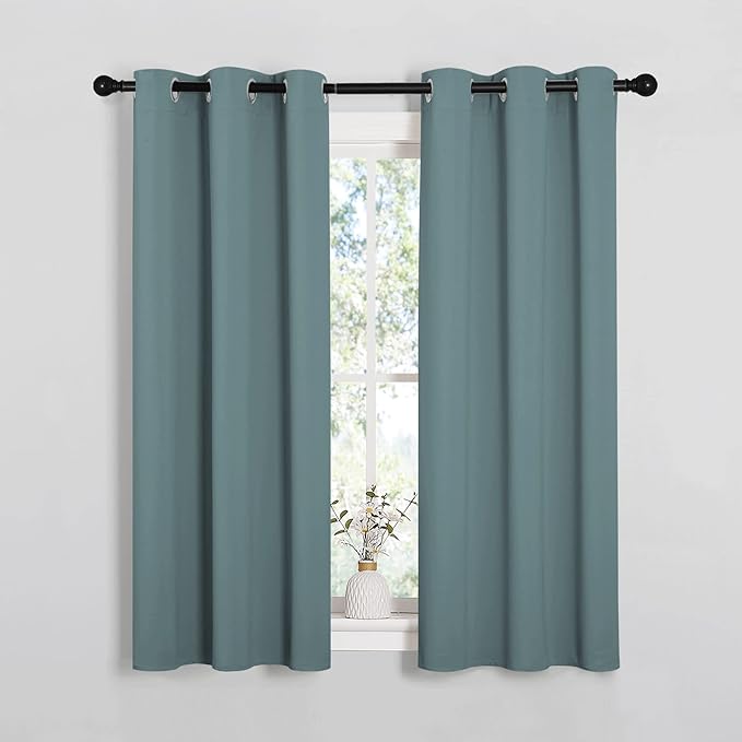 NICETOWN Modern Blackout Curtains Noise Reducing, Thermal Insulated and Privacy Room Darkening Drape Panels for Boy's Guest Room Door Small Short Window (Greyish Blue, 2 Panels, W34 x L54 -Inch)
