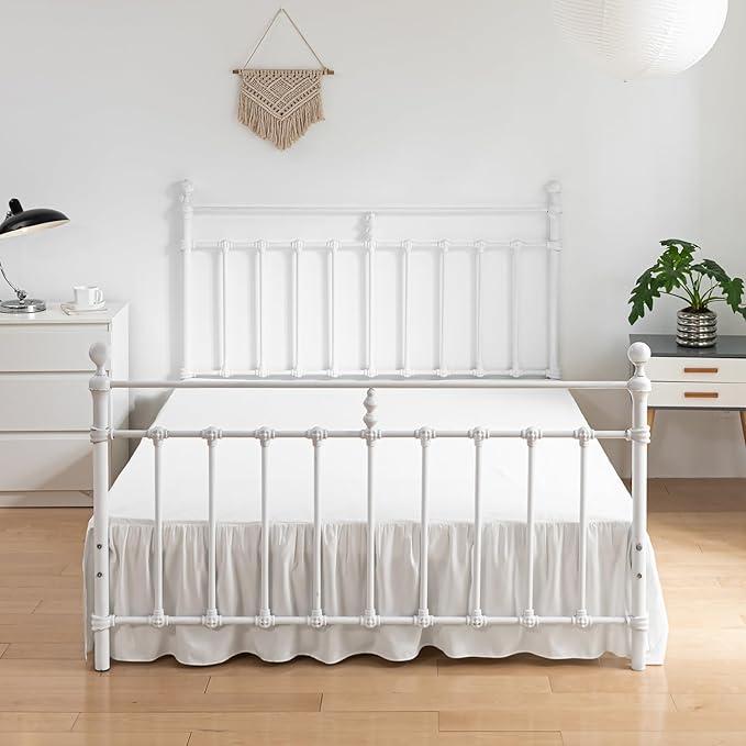 Bed Skirt King Size Ruffled Bed Skirts with Split Corners, 12 Inch Drop Dust Ruffle Bed Skirt with Platform, Ivory, King - 12" Drop