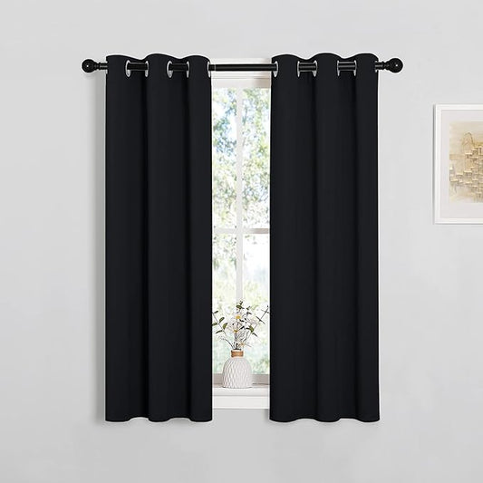 NICETOWN Halloween Living Room Blackout Curtains and Drapes, Black Solid Thermal Insulated Grommet Blackout Drapery Panels for Window (2 Panels, 29 inches Wide by 45 inches Long, Black)