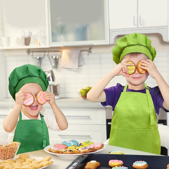 SUNLAND Kids Apron and Hat Set Children Chef Apron for Cooking Baking Painting