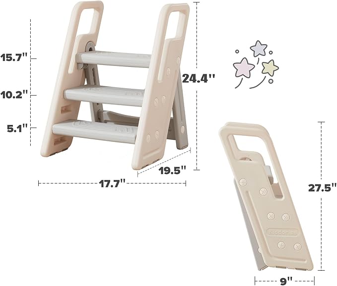 Folding Toddler Step Stool for Bathroom Sink,Adjustable 3 to 2 Step Stools for Toilet Potty Training,Sturdy Kids Step Stool for Kitchen Counter with Handle,Dark Grey