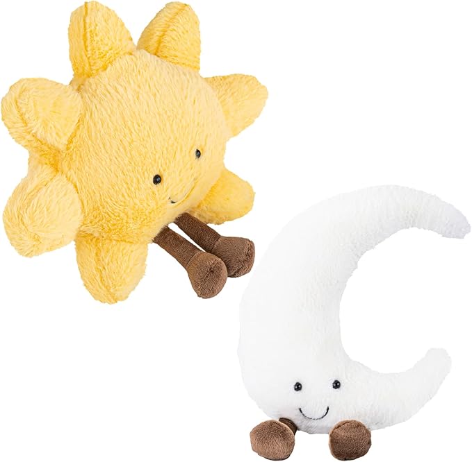 Sun and Moon Plush, Smiling Fun Filled Sun Pillow, 12" Moon and Sunshine Animal Pillow Soft Plush Toy for Children's Birthday Gift (2PCS)