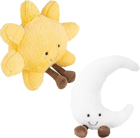 Sun and Moon Plush, Smiling Fun Filled Sun Pillow, 12" Moon and Sunshine Animal Pillow Soft Plush Toy for Children's Birthday Gift (2PCS)