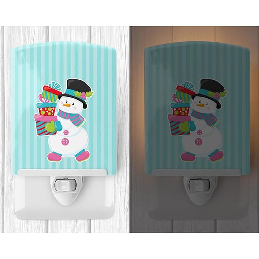 Caroline's Treasures BB8685CNL Christmas Snowman and Stripes Ceramic Night Light Compact, UL-Certified, Ideal for Bedroom, Bathroom, Nursery, Hallway, Kitchen, 6x4x3, Multicolor