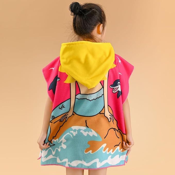 Hooded Kids Beach Towels - Soft Microfiber Poncho Towel for Ages 1 to 6, Quick Dry & Lightweight Swim Cover-ups, Ideal for Boys and Girls