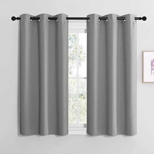 NICETOWN Thermal Insulated Grommet Blackout Curtains, Kids Window Drape Panel for Nursery, Privacy Short Curtains (Silver Grey, 2 Panels, W42 x L50 -Inch)