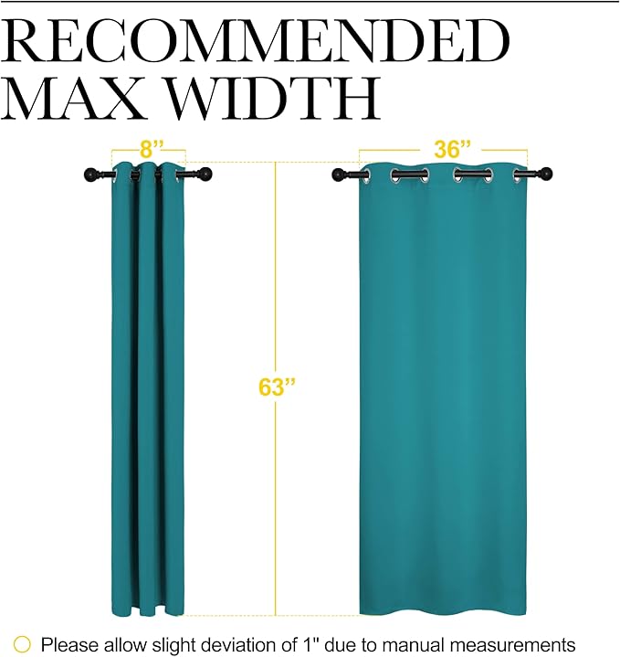 NICETOWN Room Darkening Curtains 63 inch Length 2 Panels, Thermal Insulated Grommet Blackout Curtains for Modern Casual Elegant Bedroom Kids Room Theme Decoration (Peacock Teal, 2 Pieces, W42)