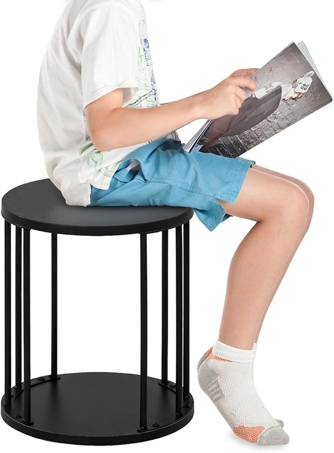 HDANI Small Round Wooden Step Stool for Kids Adults, 300lbs Load Capacity Garden Stool, Non-Slip Small Stool for Plant Stand, Kitchen, Bathroom and Bedroom, Black