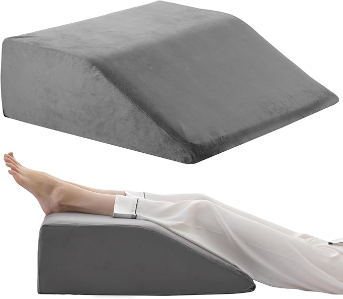 Leg Elevation Pillows, Leg Pillows for Sleeping, Cooling Gel Memory Foam Top, Wedge Pillow for Legs, Leg Wedges for Circulation, Swelling, After Surgery - Removable Cover (8 Inch, Grey)