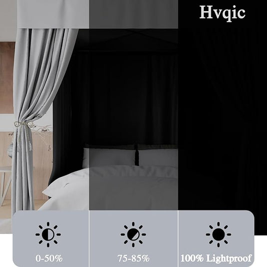 Hvqic Grey Canopy Bed Curtains - 4 Corner Post Bed Curtains Twin Bed Curtains Lightproof Drapes Bed Canopy for Adults & Girls Bedroom Decoration(Twin,Grey)