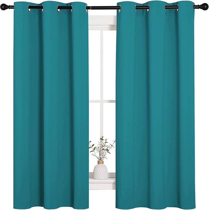 NICETOWN Room Darkening Curtains 63 inch Length 2 Panels, Thermal Insulated Grommet Blackout Curtains for Modern Casual Elegant Bedroom Kids Room Theme Decoration (Peacock Teal, 2 Pieces, W42)