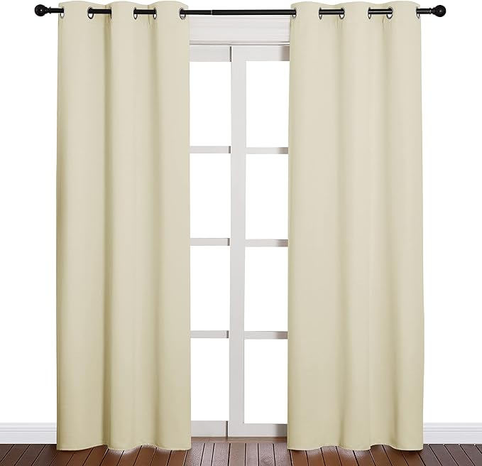 NICETOWN Long Curtains for Windows, Eyelet Top Room Darkening Panels/Drapes for Living Room (Beige, 2 Panels, W42 x L84 inches)