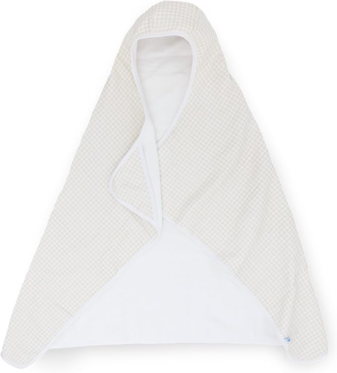 Little Unicorn Cotton Muslin & Terry Hooded Towel, Larger Size 1-6 Years (Tan Gingham)